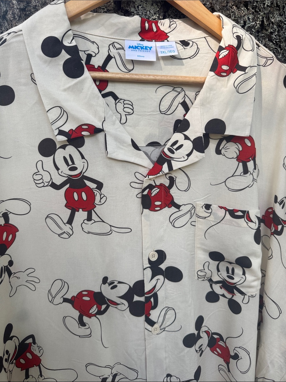 Disney Mickey Mouse Cream and Red Short-Sleeve Button-Up Shirt